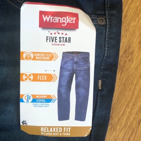 NWT Wrangler Men’s Five Star Premium Relaxed Dark Wash Jeans - Picture 6 of 9